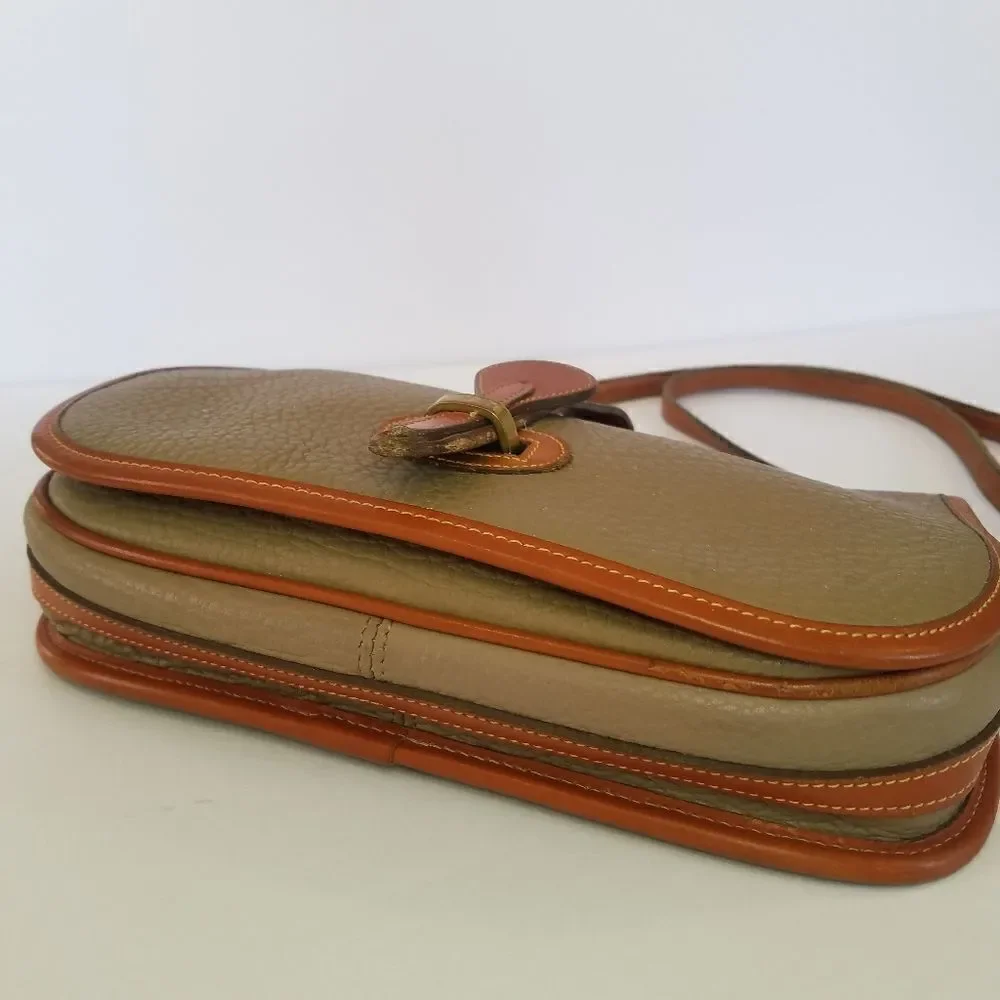 Vintage Dooney & Bourke 70's Over Pebble Leather Over Under Taupe Crossbody Bag